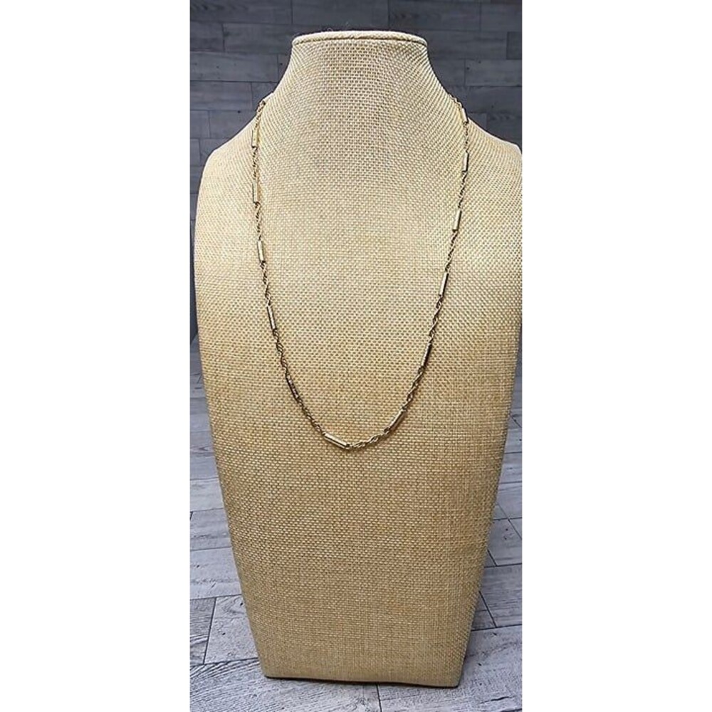 Vintage Park Lane Signed Gold Tone Barrel Bead and Link 24"L Necklace